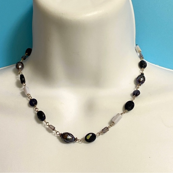 SILPADA Sterling Silver Sodalite Blue Lace Chalcedony & Pearl Necklace - Picture 2 of 7